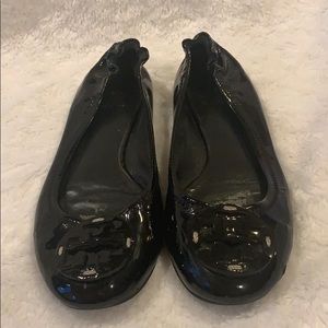 Tory Burch Reva Ballet Flat Patent Black Leather